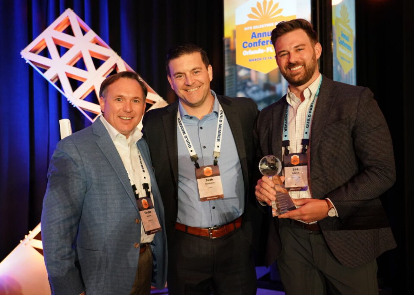 BCEDA Executive Vice President Lee Johnson (right) accepting Site Selectors Guild 2025 Project with a Purpose Award at the Site Selectors Guild Annual Conference in Orlando, FL for Baldwin Preparatory Academy